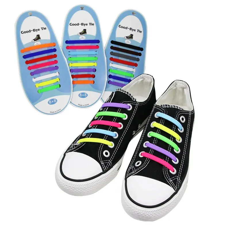 16Pcs Easy No Tie Shoelaces Elastic Silicone Flat Lazy Shoe Lace Strings Adult