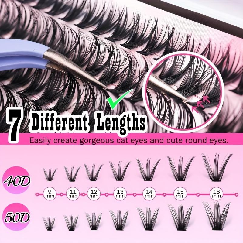 DIY Volume Lash Extension Kit  Clusters 40D+50D D Curvature Individual Lashes 280 pcs Thick & Thin Band Cluster Lashes with Bond Seal Tweezers for Adults