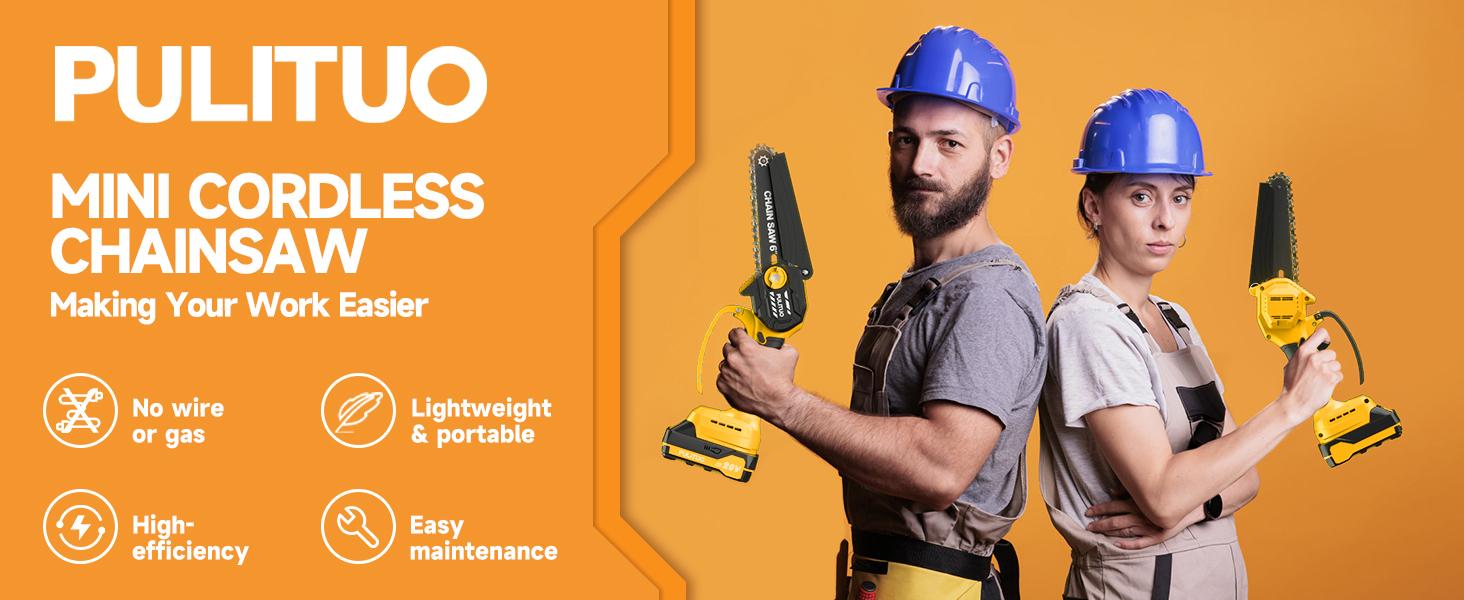 PULITUO Mini Chainsaw Cordless 6 Inch Battery Powered 880W Motor 4020 RPM for Wood Cutting Tree Trimming Yard Work Garden Tools Gift for Men Dad Husband