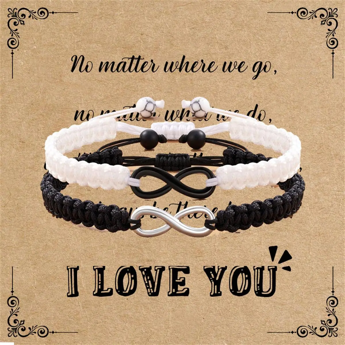 Stainless Steel 8 Infinity Couple Bracelet Braided Leather Rope Bangle Adjustable Chain Fit 7-9 Inch for Lover Friendship Perfect Gift