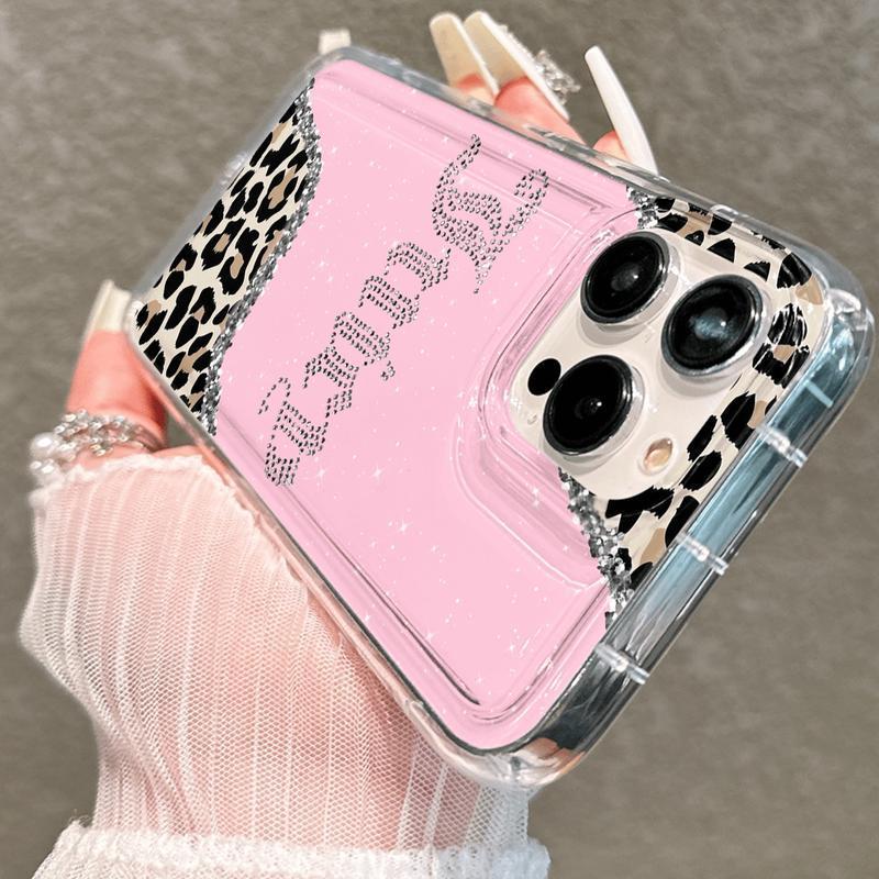 Transparent Card Slot Case, Leopard Pattern, Thick Anti-Drop Phone Cover Compatible with iPhone 17/17 Pro Max/air/11-16 Series Military-Grade Camera Custom Monogram Striped Glitter Electroplated Girly iPad Pen Anti-Slip Slim Shockproof Camo Tough