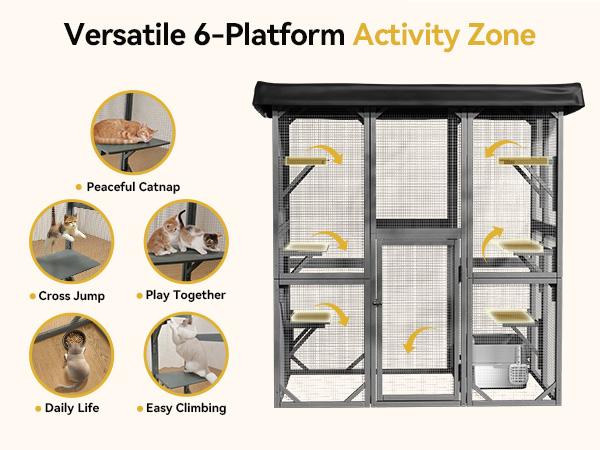PetCozife Outdoor Cat Enclosure, 71" Large Walk-in Cat House for Multiple Cats with Waterproof Roof, 3 Tier Cat Cage with 6 Platform for Patio, Yard, Graden, Outdoor Catio，CatFuriture