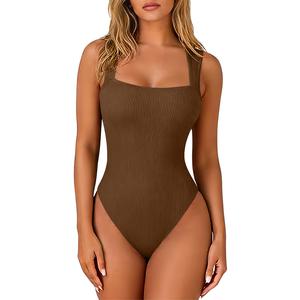 OYV Women's Ribbed Bodysuit-Sexy Square Neck Sleeveless Tank Top Design-Stretchy, Soft Womenswear Underwear Lady Comfort