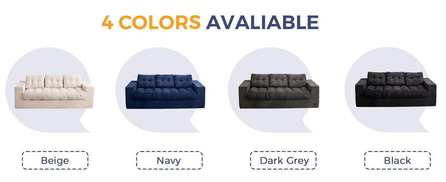 MAXYOYO 3 Seater Couch for Living Room, Boneless Couch with Tufted Cushion & Backrest, Upholstered Floor Sofa for Adults, No Assembly Required, Dark Grey