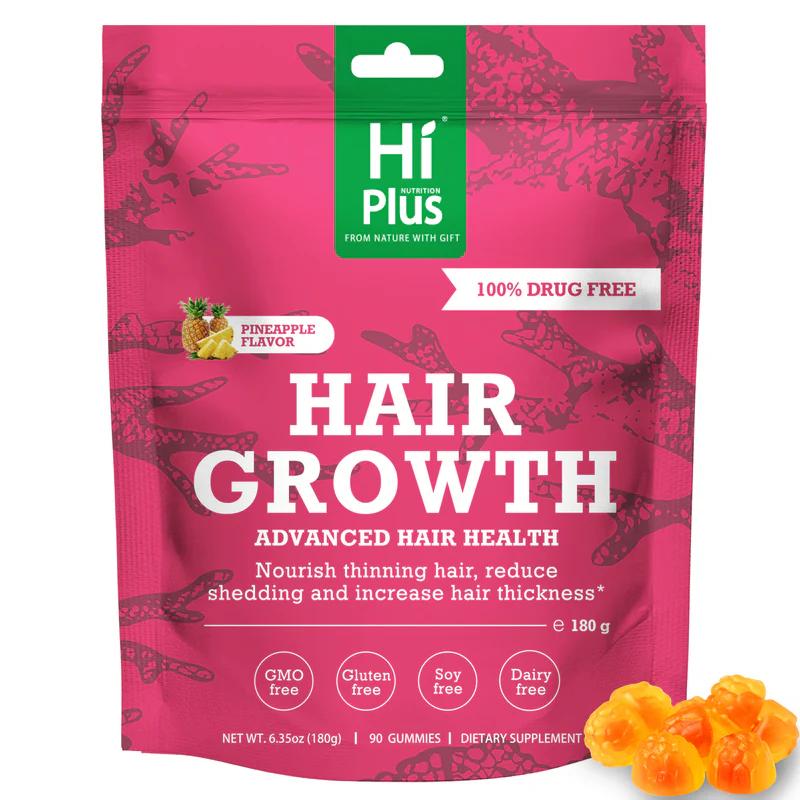 HiPlus Advanced Hair Support Gummies for Women with Biotin, Collagen, Zinc & Iron Promotes Hair Strength, Natural Wellness Daily Support Pineapple Flavor, 90 Gummies (45-Day Supply)
