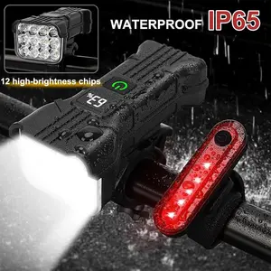 Bike Lights with Tail Light Set for Night Riding with 130dB Horn USB-C Rechargeable Bicycle Headlight, LCD Display, 5 Modes Waterproof for Road/Mountain Cycling