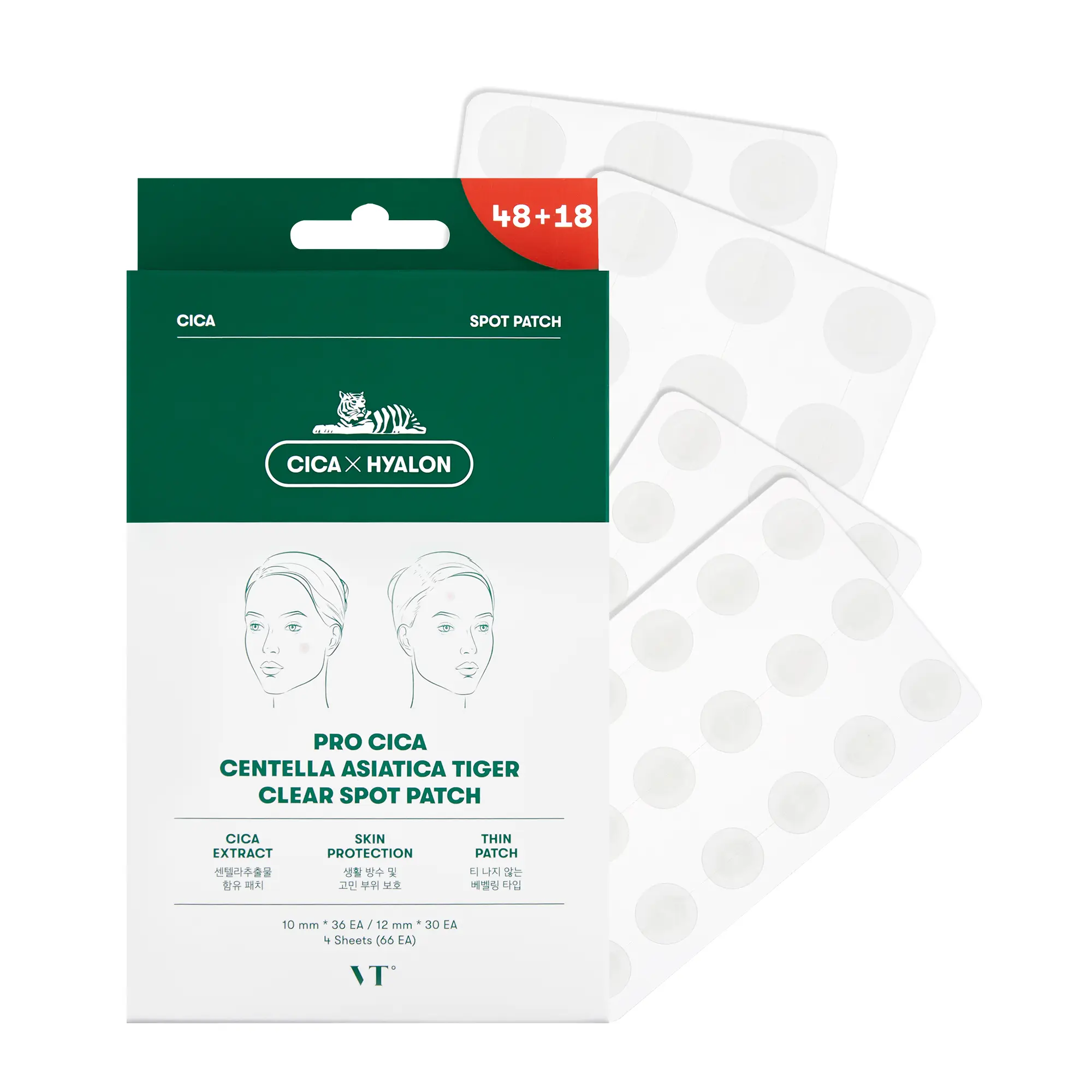 [VT COSMETICS] Pro CICA Centella Asiatica Tiger Clear Spot Patch 66 Patches with CICA & Tiger Care | Acne Spot Treatment, Acne Patch, Blemish Care, Pimple Patch, Soothing & Targeted Spot Care | Face, Trouble Spots | Korean Skincare