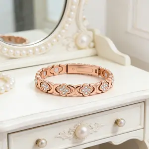 Rose Gold Magnetic Copper Bracelet for Women, Embellished with Crystals. A thoughtful gift for your dear friend—gentle on skin, helps with better sleep and balanced energy, simple yet meaningful to show you care.