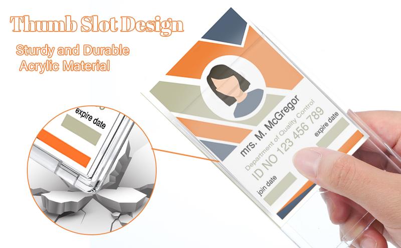 [New Deal] 2 Set Badge Holder Retractable Clip Heavy Duty Reels with Acrylic Clear Vertical ID Card Badge Holders for Work Office Removable Cardholder Hard Plastic