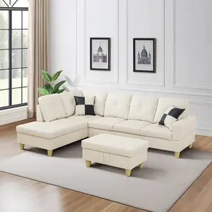 White Faux Leather 3-Piece Couch Living Room Sofa Set Soft Waterproof Easy Clean Durable Modern Home Furniture