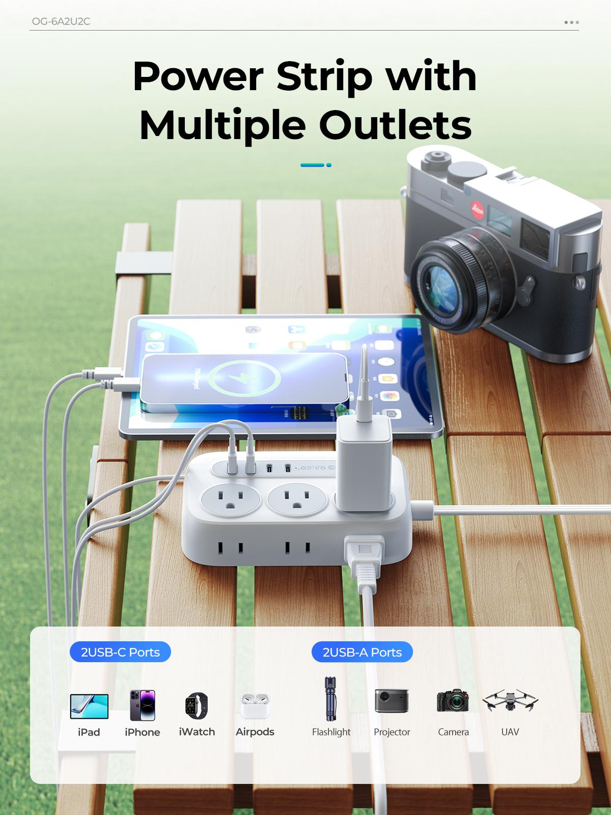 ORICO OG Series 10-in-1 Power Strip 6 AC Outlets 2 USB-A & 2 USB-C Ports Compact Surge Protector with Multiple Outlets for Home Office & Travel 1.5m/3m International Warranty Socket Adapters Plug Splitter-OG