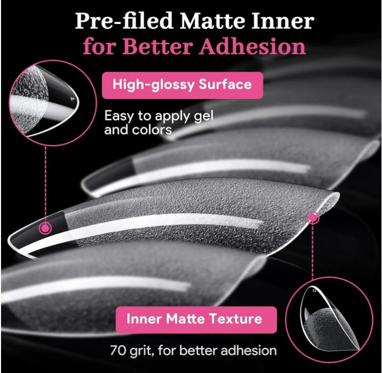Short Almond Nail Tips - 15 Sizes 240 PCS Half Matte Full Cover Clear Fake Nails Pre-shaped Press On False Nail Tips Acrylic Soft Nail Gel Tips No C Curve Extension Manicure Home DIY Gelly Tips