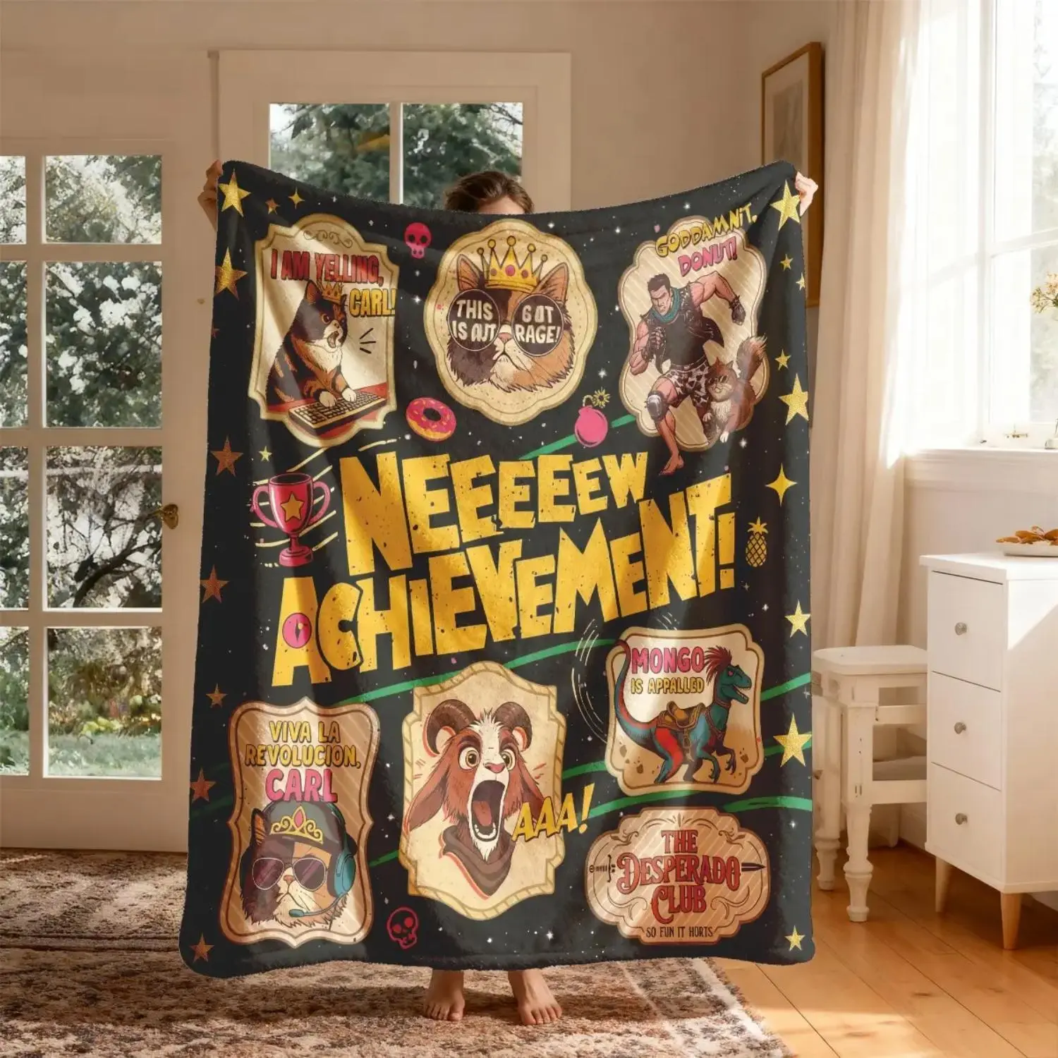 Dungeon Crawler Carl Flannel Slogan Print Throw Blanket - Large, Soft Lightweight Warm, Home Decor for Bed Sofa, Ideal Gift for Summerwins, Suitable for Office Camping Travel, Flannel Throw Blankets, Home Decor Blanket