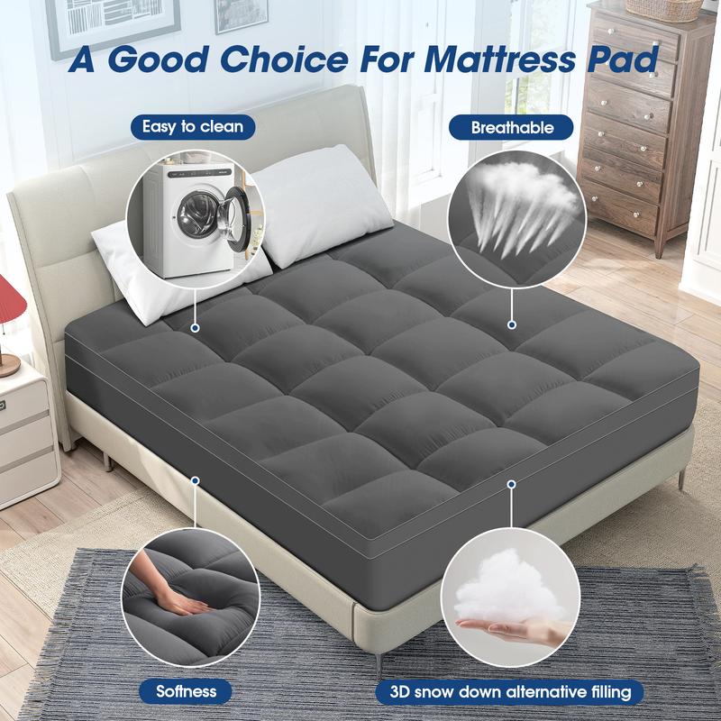 VALUXE Thick & Plush Mattress Topper, Soft & Supportive Bed Pad with 8-21'' Deep Pocket, Breathable Cover, Machine Washable Premium Memory Foam