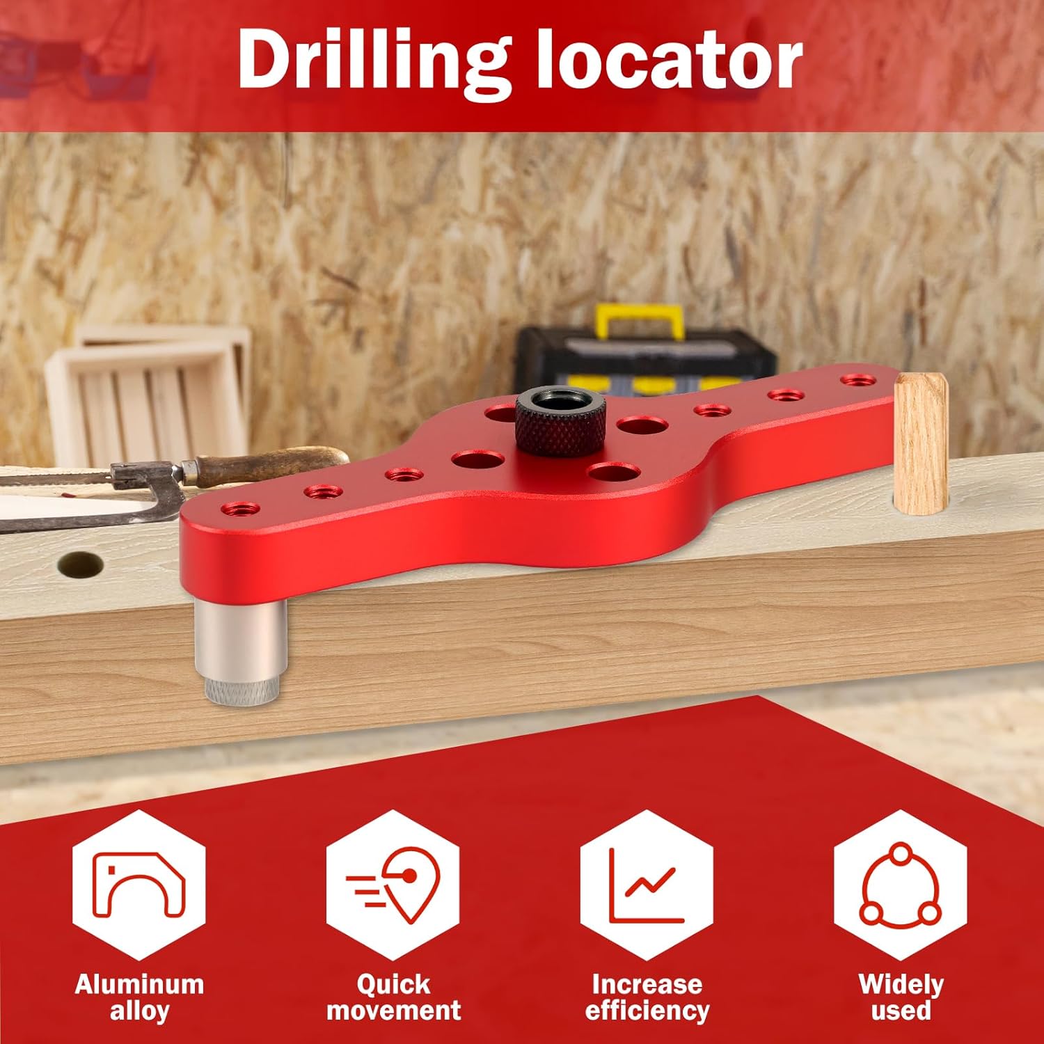 Votrek Dowel Jig Kit Self Centering Dowel Jig Kit Aluminum Alloy Vertical Hole Drilling Jig Precise Woodworking Doweling Jig with 6mm 8mm 10mm Bit Guides for Woodworking QUZHEMA_US(gules)