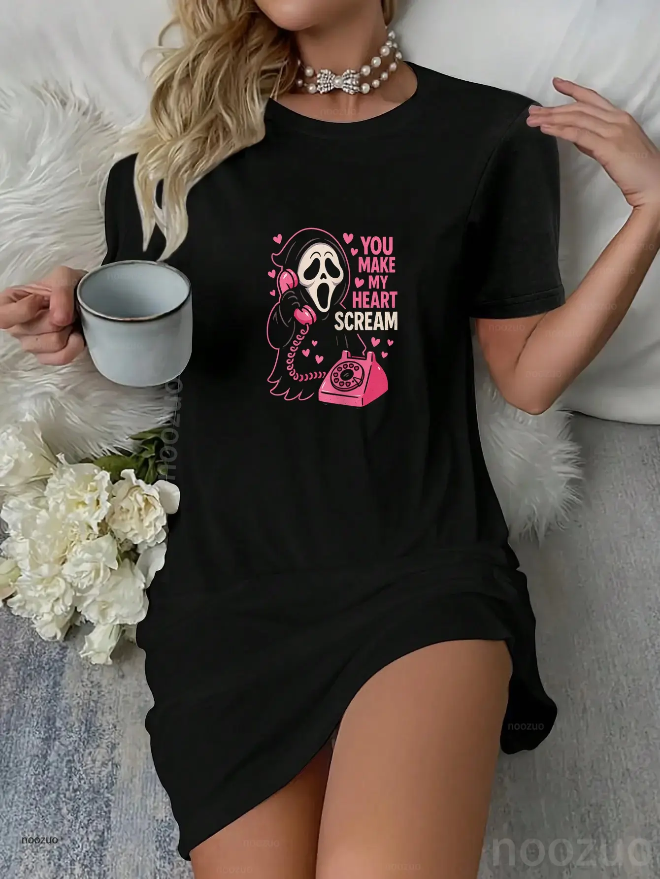 Women's Vintage Graphic Skater Dress, Cute Creepy "Make My Heart Scream" Print, Whimsical Everyday Holiday Party Wear, Casual