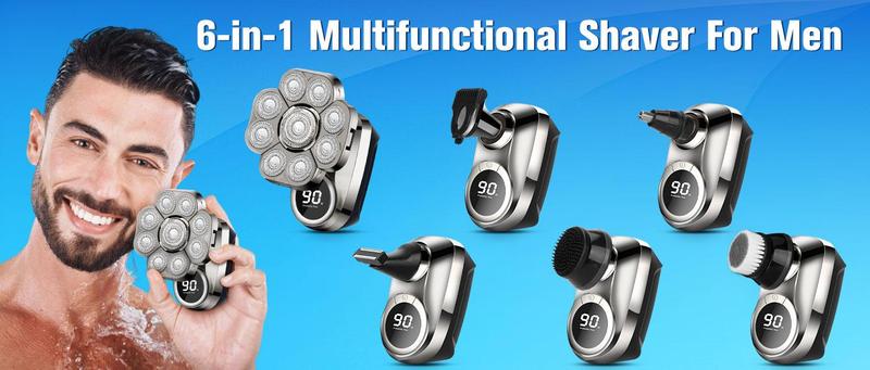 DIHOOM 9D Electric Head Shaver for Bald Men, Upgraded 6-in-1 Head Shaver for Bald Men, Waterproof Wet/Dry Grooming Kit Electric Shaver for Men, Cordless Rechargeable Bald Head Razor for Home&Travel