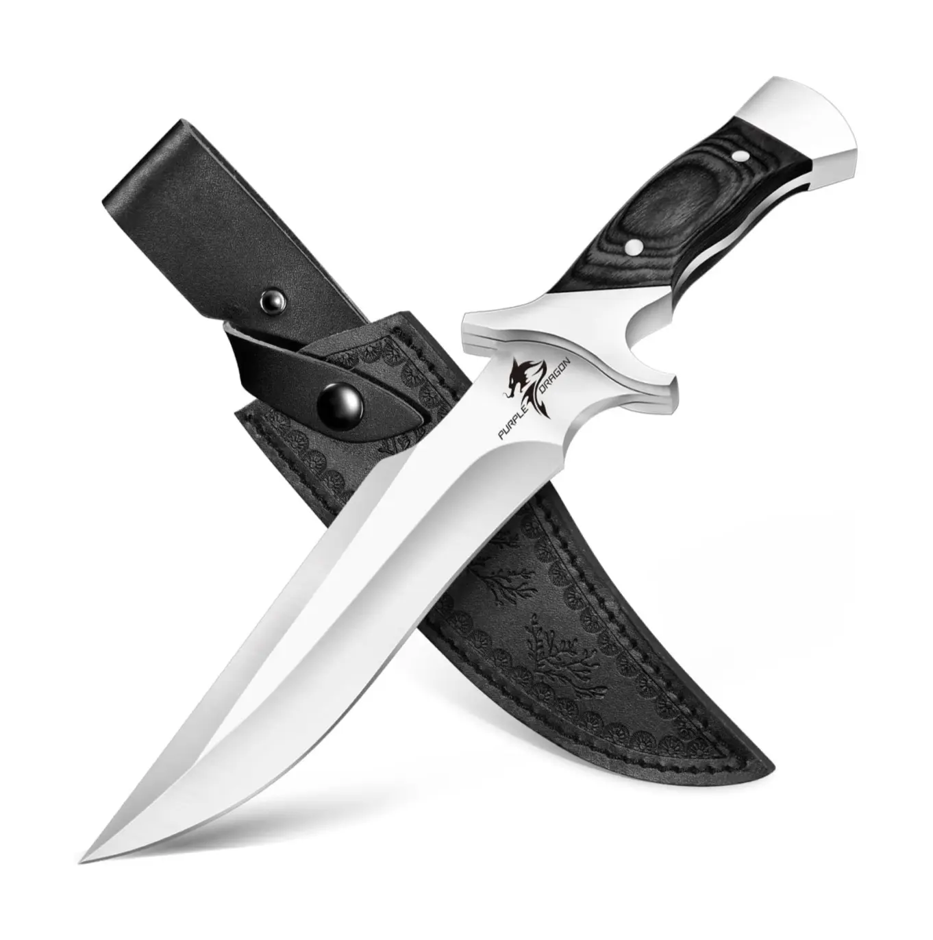 Purple Dragon Fixed-Blade Outdoor Knife with Redwood Handle & Anti-Slip Grip, Steel Blade, Sheath for Secure Carry - Unisex Christmas Gift for Camping Hiking