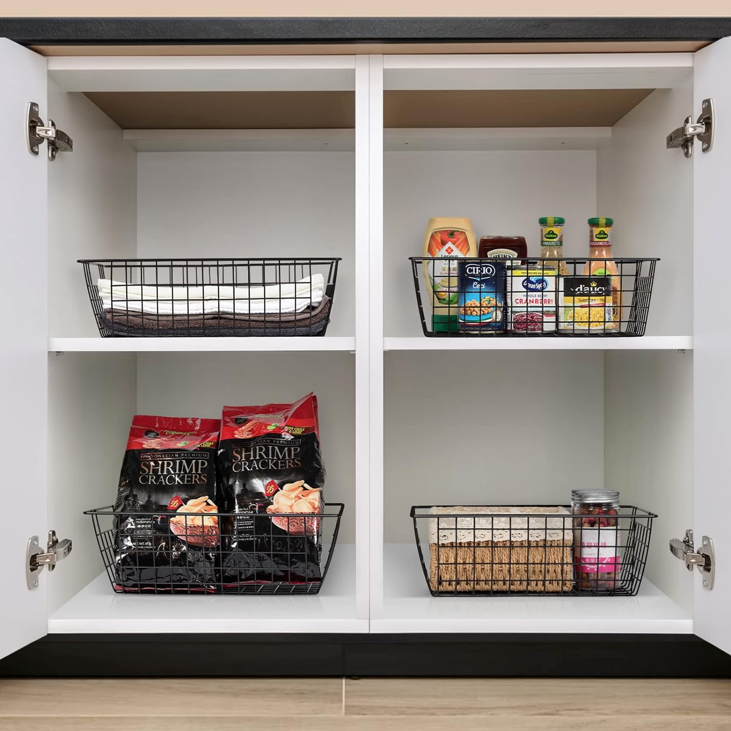 4 Packs Wire Storage Baskets, Premium Large Metal Wire Storage Bin Pantry Organization and Storage Freezer Organizer for Home Office Kitchen Wall Room