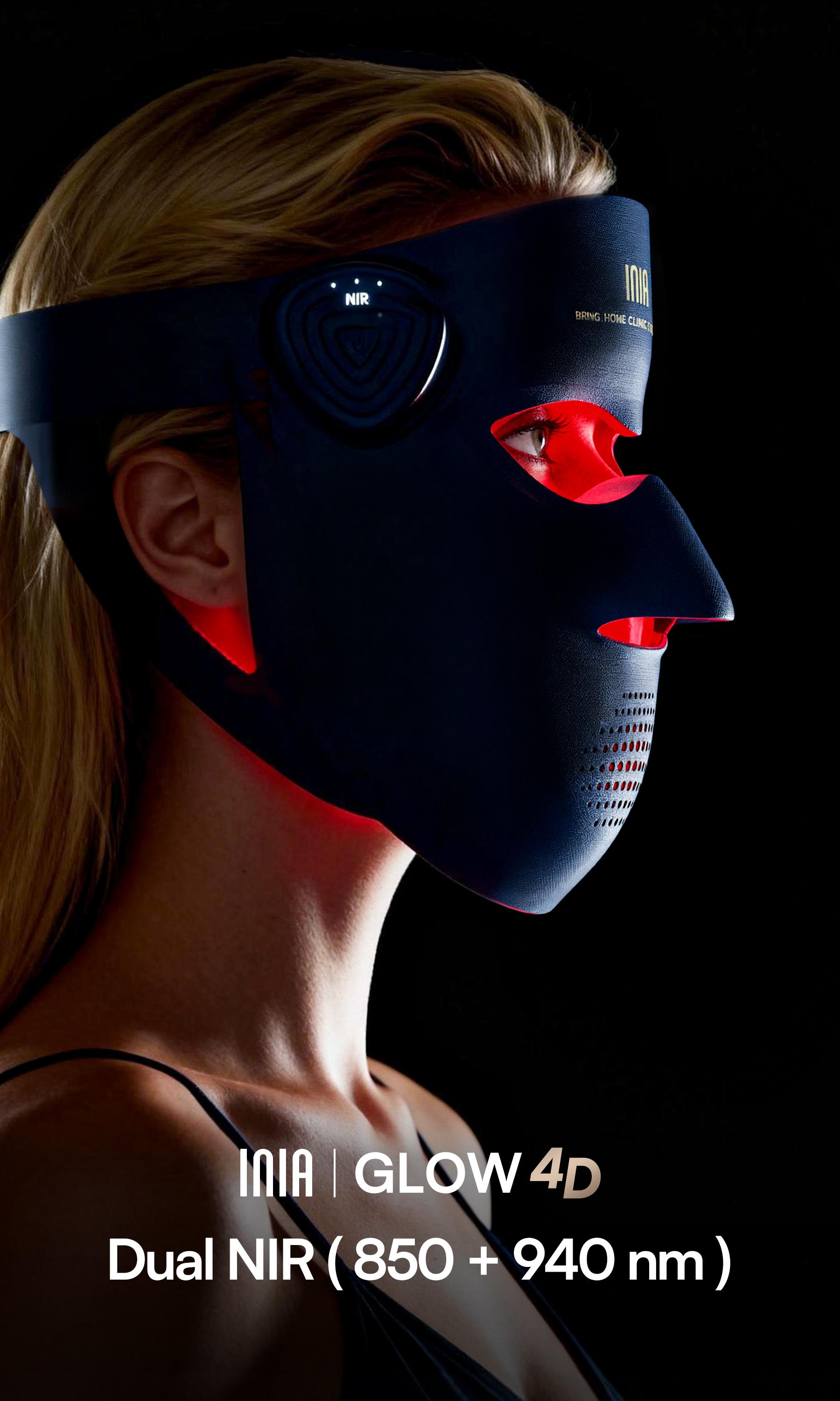 INIA GLOW 940 nm 4D LED Mask – Dual NIR 940 + 850 nm Deep Penetration for Deeper Repair, Visible Lift & Lasting Radiance, 4D Fit for Jawline Lift & Firm, Cooling Therapy, Wireless Comfort, Best Christmas Gift Ideas
