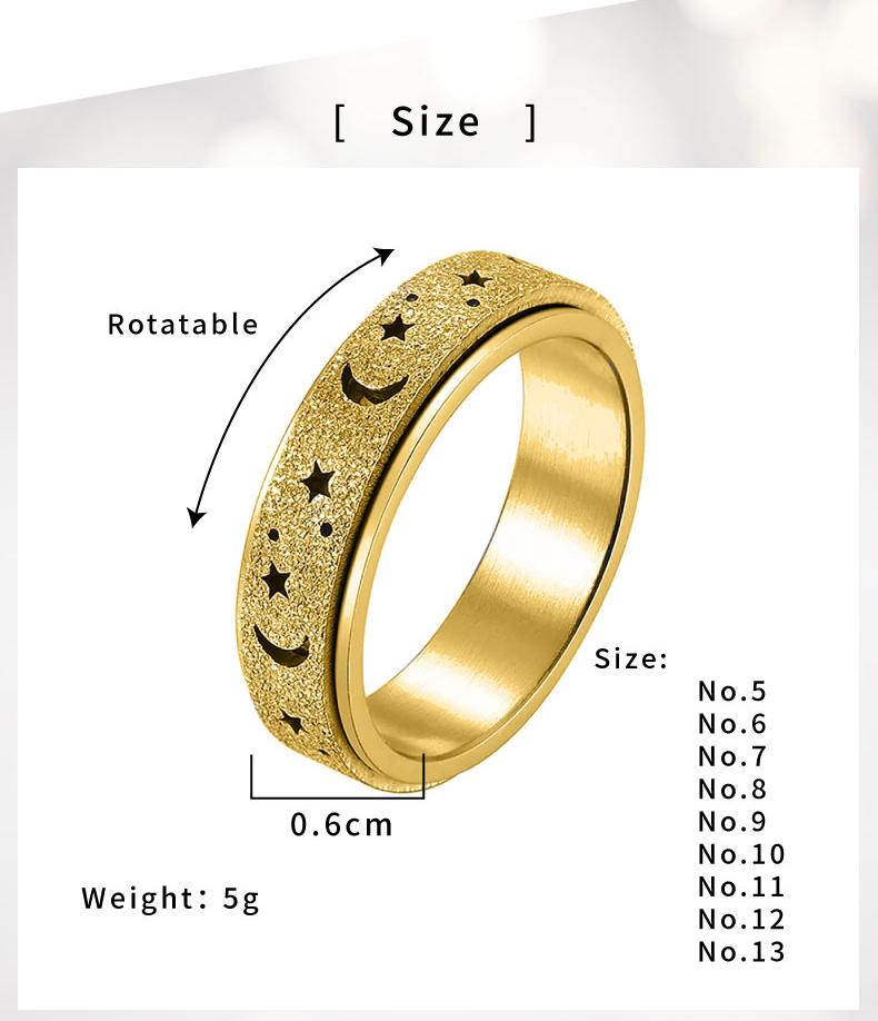 GGIRL Stainless Steel Fidget Rings for Anxiety for Women Men Charm Frosted Moon Star Spinner Ring 6mm Multi-colour Ring Thumb Ring Size 6-12 Stress Relieving Elegant Design Durable Material,Ideal Creative Daily Jewelry Gift