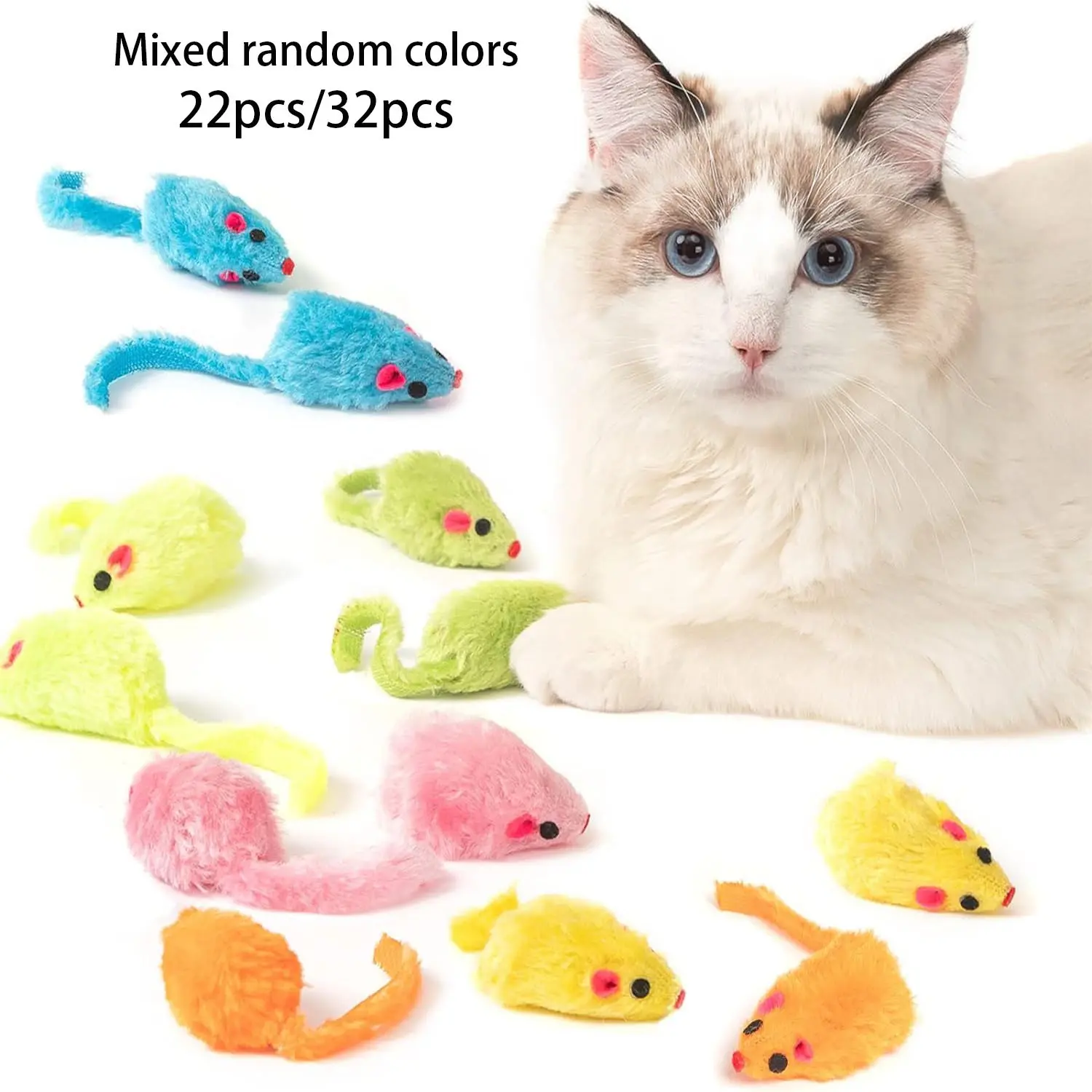 22/32PCS Cat Mouse Toy, Faux Fur Cat Mice Toys, Realistic Size Mouse Toys for Cats, Rattle Cat Toy Mouse, Prefilled Catnip Mouse Cat Toy, Interactive Cat Toy for Bored Indoor Adult Cats