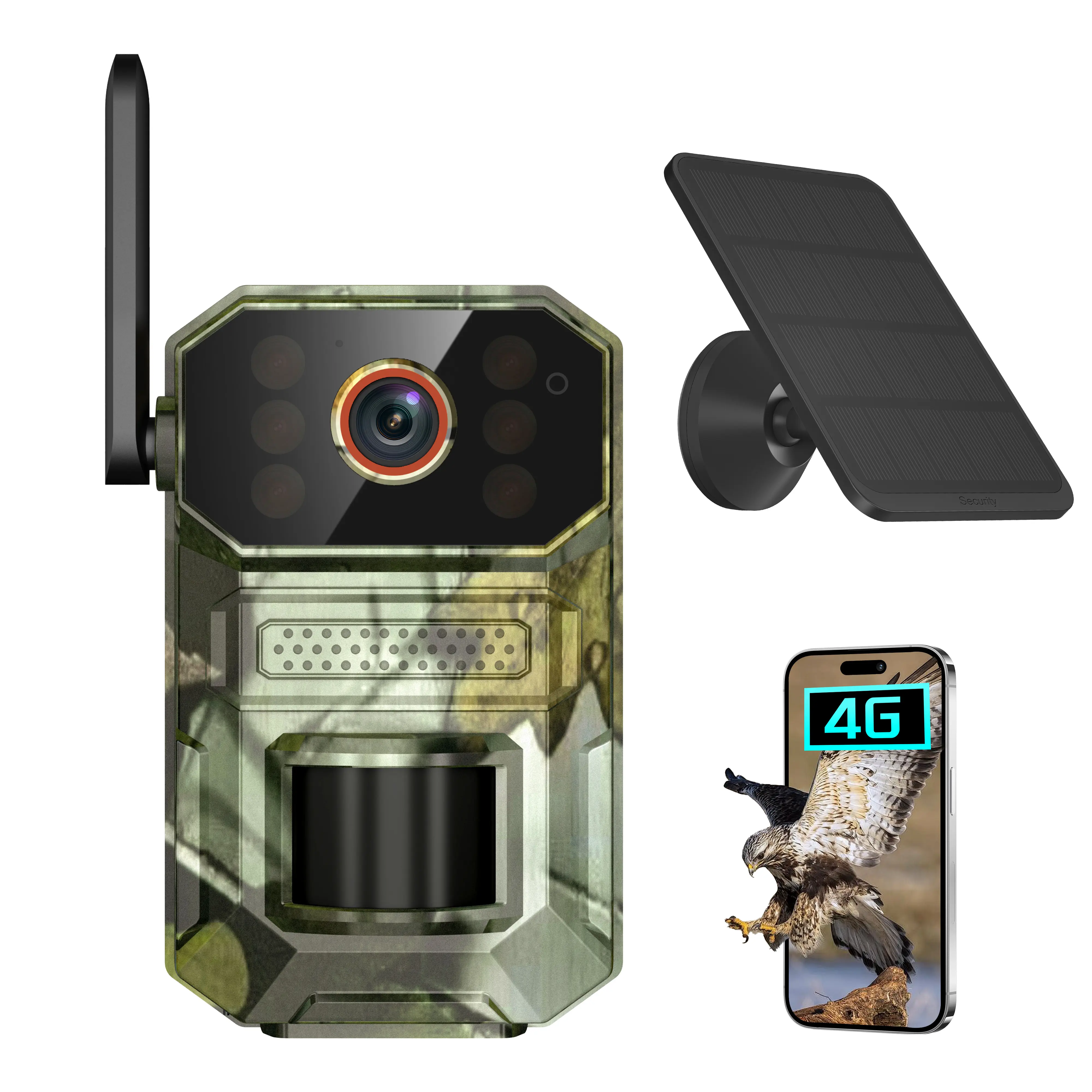 4G LTE Outdoor Hunting Camera, Solar & Battery Powered, 1920P Night Vision, Two-Way Audio, Cloud Storage, IP65 Weatherproof