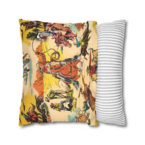 Vintage Cowboy Print Pillow Cover ONLY – Western Home Decor, Faux Suede Cushion Case Living Room Armchair