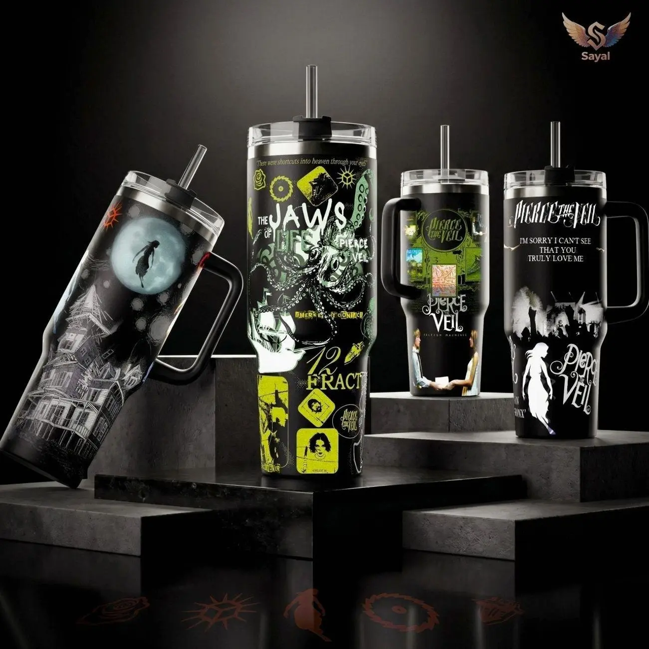 [Collection] PIERCE THE VEIL Bulls In The Bronx - Collidre With The Sky - The Jaws of Life PTV Band Art ALT ROCK 40 oz Thermal Vacuum Insulated 12H Hot Cold With Handle Music Lovers Vibes Punk Style Leak-Proof BPA-Free
