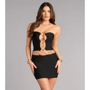 All Eyes Locked Hoop Bandage Mini Dress
