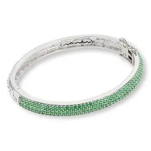 Colleen Lopez Sterling Silver Green Tsavorite Hinged Bangle Bracelet