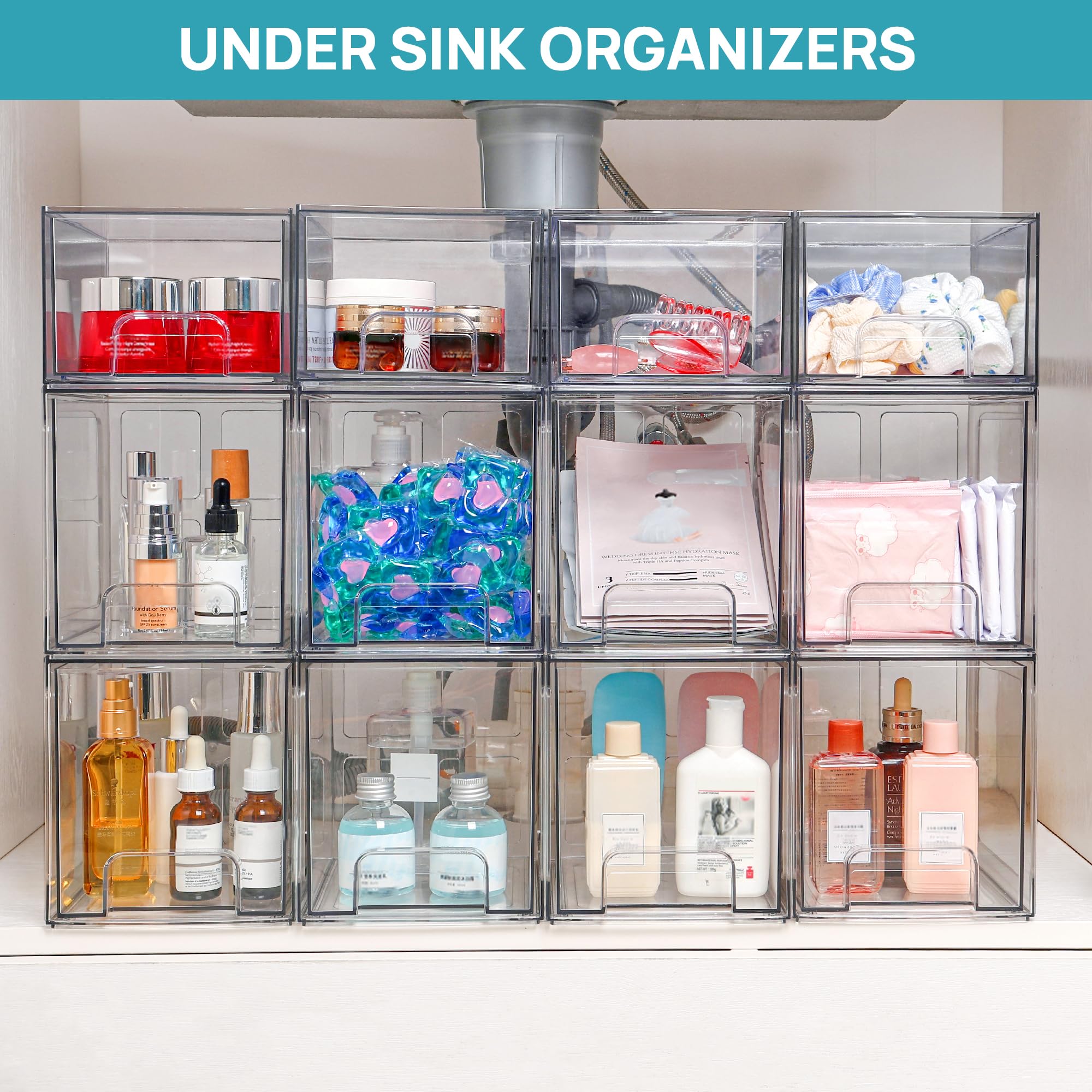 [Live Only] Vtopmart 6 Pack Transparent Stackable Drawer Organizer for Kitchen, Pantry, Makeup, Bathroom Storage Bins, Valentines Gift Ideas