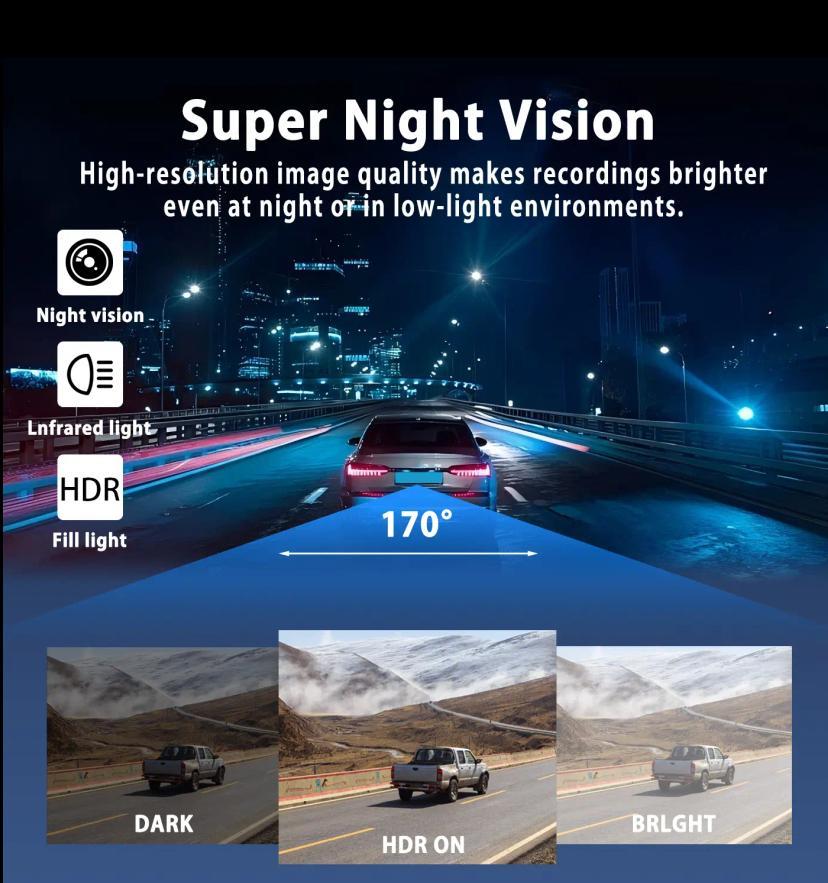 4 Channel Car Dash Cam 1080P HD DVR with 64GB Memory Card Night Vision Parking Mode 3.16" Screen Front Rear Left Right Cameras