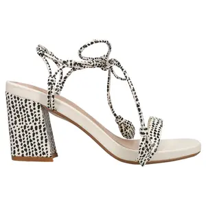 MIA Womens Muna Cow Print Strappy Block  Dress Sandals High Heel 3" & Up - Black, Off White