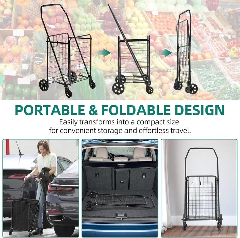 YITAMOTOR Waterproof Liner Foldable Shopping Cart with Wheels for Seniors Portable Collapsible Utility Carts for Shopping Groceries Laundry & Storage Durable Strong Easy to Clean