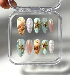 Mermaid Press On Nails: Ocean Shell, Pearl & Sea Turtle Nail Art
