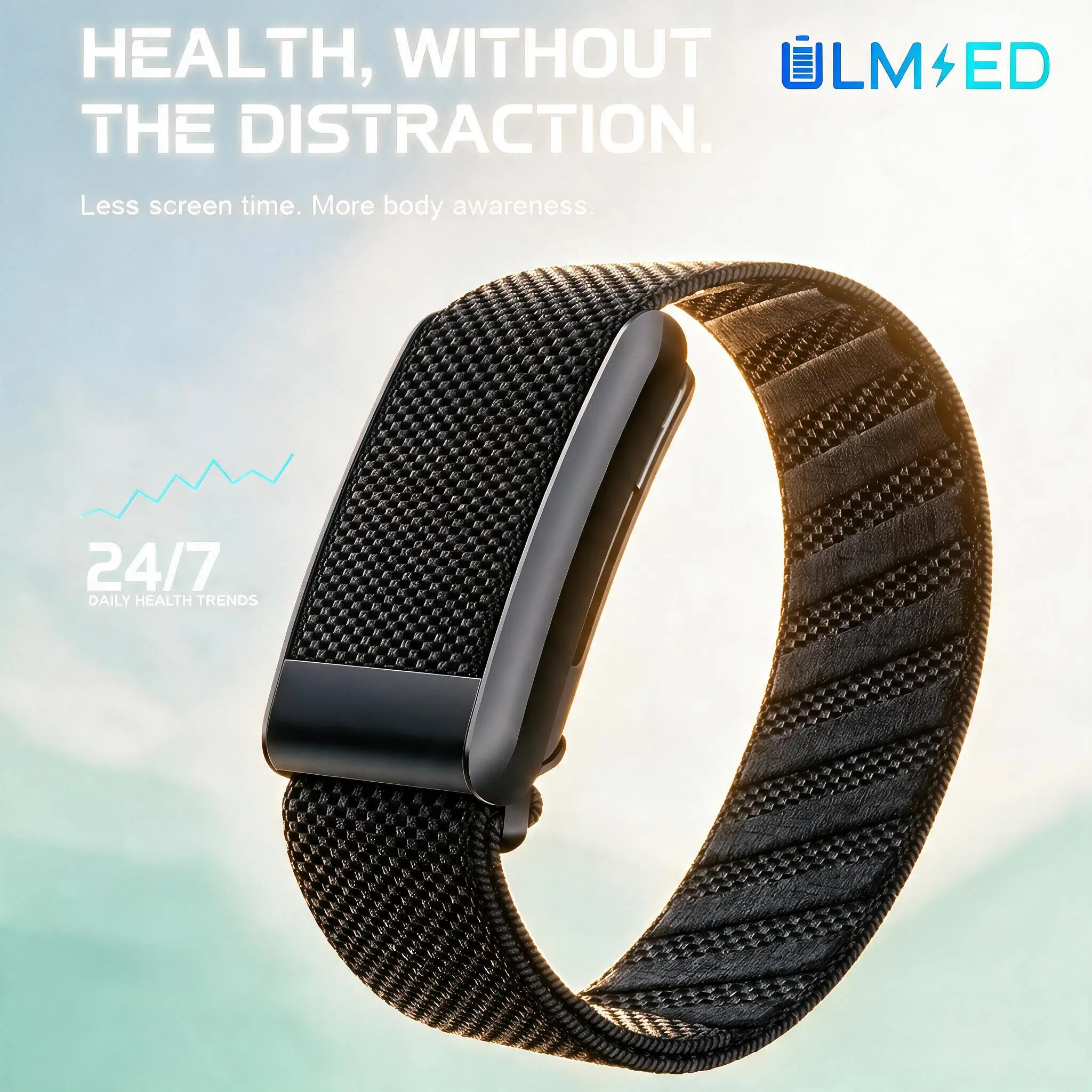 ULMIED Wearable Screen-Free Fitness Smart Band - 24/7 Sleep Monitoring, Heart Rate Tracking, Step Counter, Calorie Tracker, Water-Resistant Activity Wristband for Workout Recovery, Daily Wellness, 30-Day Max Battery Life