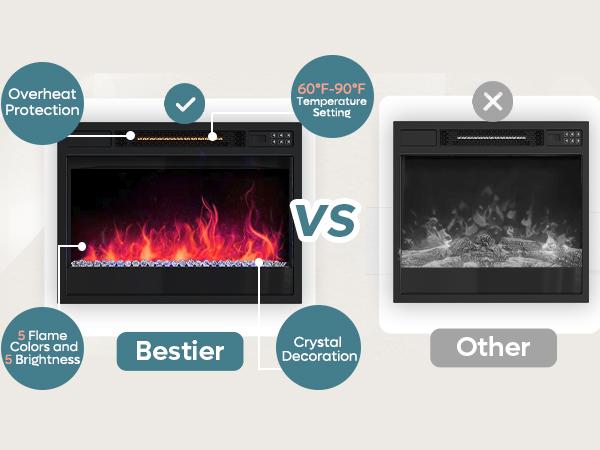 Bestier 70-inch Fireplace TV Stand with RGB Lights, Adjustable Glass Shelves & Remote Control