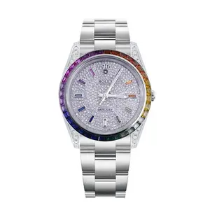 Rolex Oyster Perpetual 34mm Custom Diamond Pave Dial & Rainbow Gem Bezel 114200 WHP040685