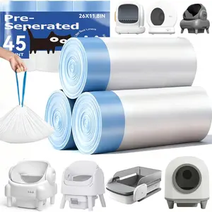 45 Count Automatic Cat Litter Box Bags Compatible with Cmg Fmo Fstg Robot Litter box, Pre-Seperated Thick Self-Cleaning Cat Litter Box Replacement Liners with Drawstring Heavy Duty-26"x13"