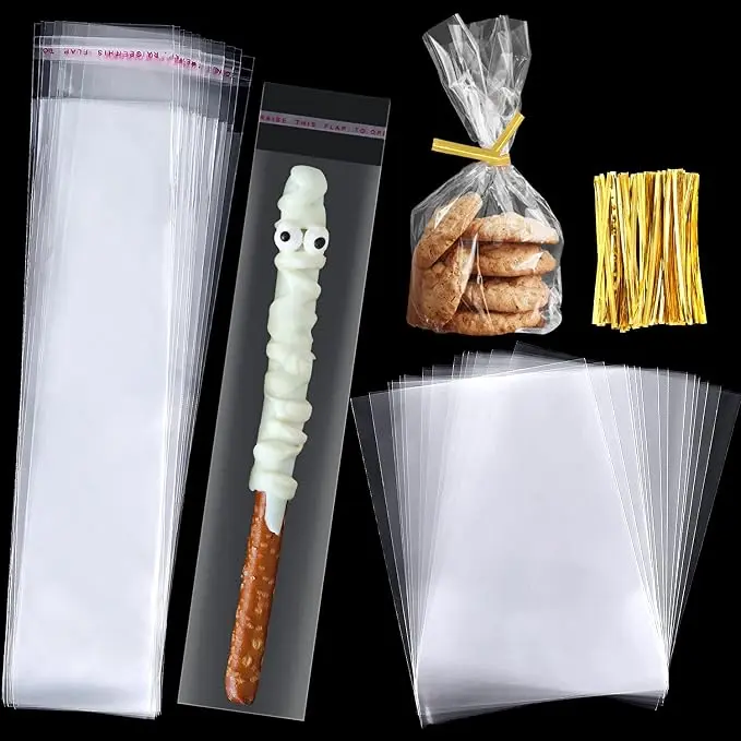 400-Pack Cellophane Treat Bags with Ties – 200 4x6 Cookie Bags & 200 2x10 Sealable Pretzel Bags, Clear Plastic Packaging for Candy, Desserts, Party Favors & Gifts