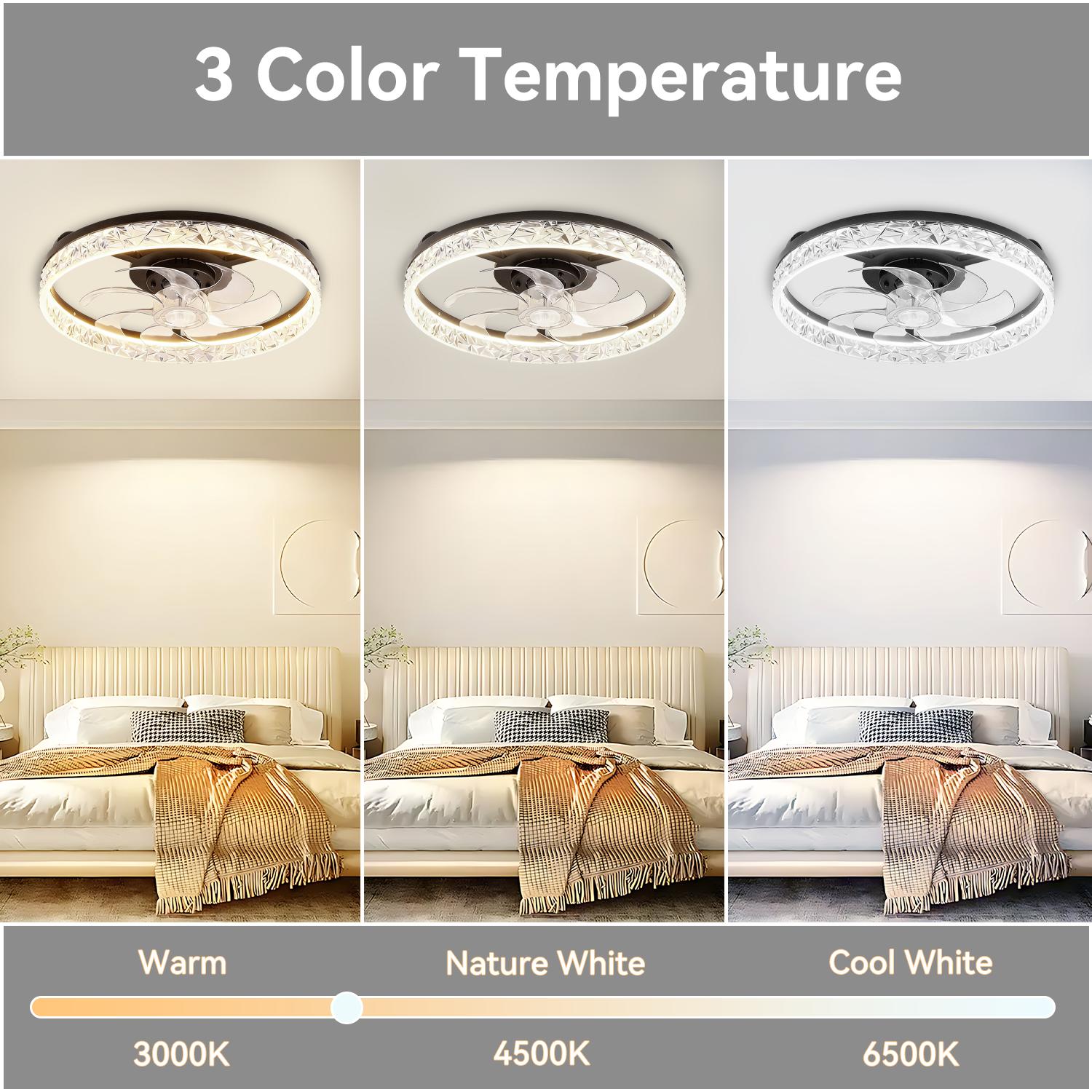 GLITGATE Cristais Multifunctional Ceiling Fan with 3 Color Temperatures Light, Remote Control/APP, 6 Wind Speeds, Timer, Reversible DC Motor, Adjustable Brightness , Low Noise for Living Room, Bedroom, Indoor Lighting Led Lighted