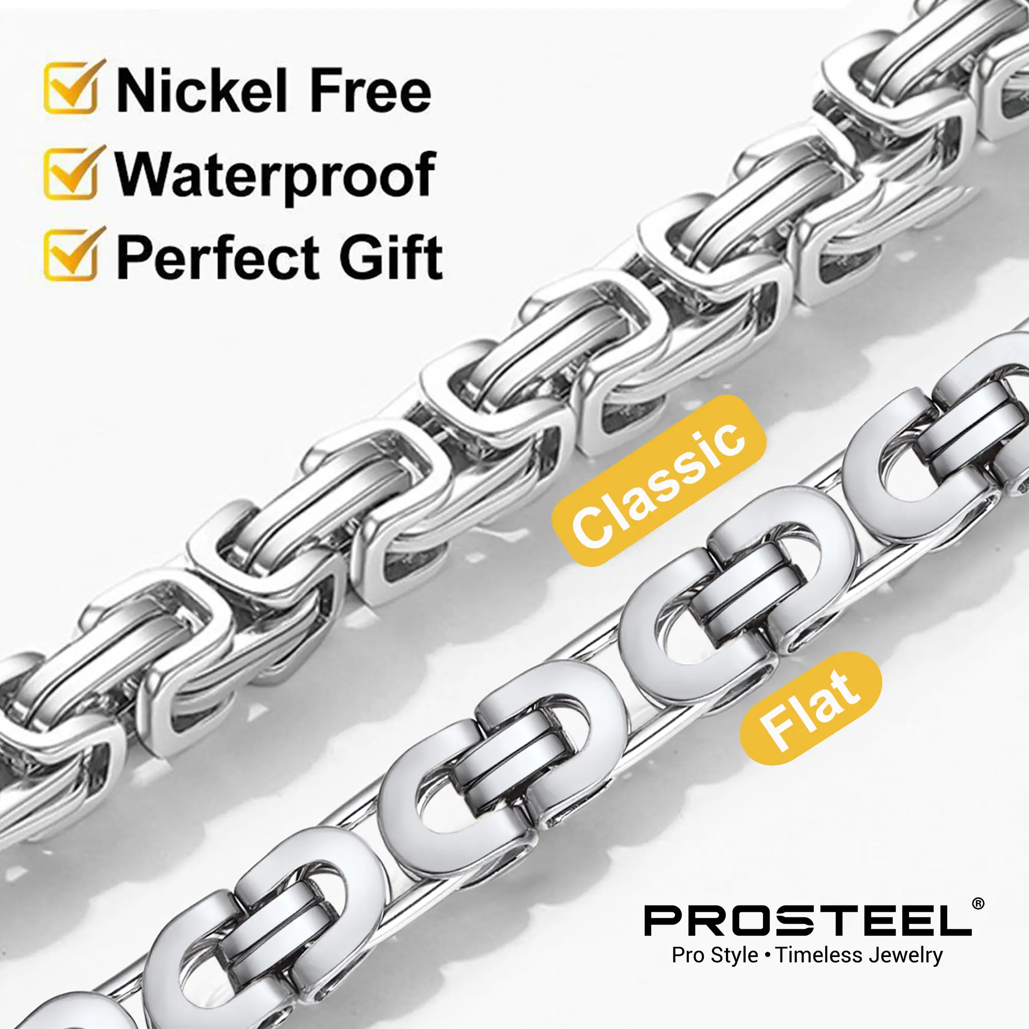 PROSTEEL Byzantine Chain Necklace Stainless Steel Stylish and Cool Length 18-30 Inches Width 4MM/6MM/8MM/10MM Necklaces For Men Women with Gift Box Summervibe
