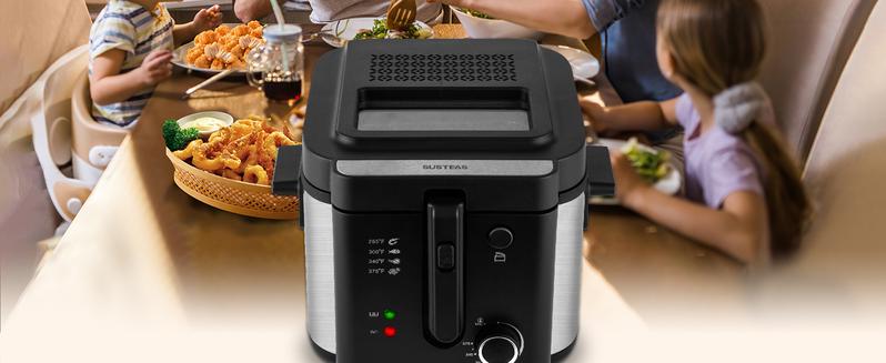 SUSTEAS Deep Fryer with Basket, 1500W Electric Deep Fryer, Temperature Control, Removable Lid, 2.6QT Non-Stick Inner Pot, Easy to Clean Cooker Springtok Cooking Food