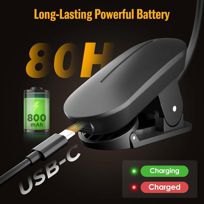 Clip-On 3-Color Temperature LED Reading Light! Flexible Gooseneck, Student Dorm & Bedside Lamp, Eye-Care Night Light