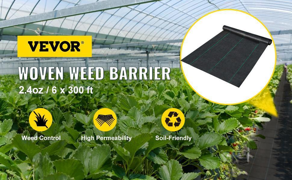 VEVOR Premium Weed Barrier Fabric Heavy Duty, Woven Weed Control Fabric, High Permeability Good for Flower Bed, Geotextile Fabric for Underlayment, Polyethylene Ground Cover