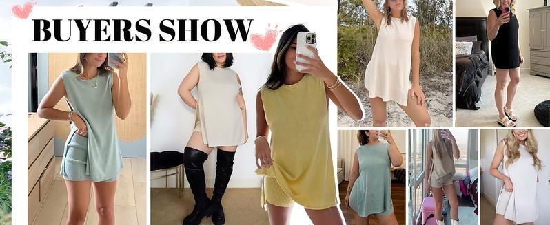 WoodBerry Women's 2 Piece Summer Knit Outfits Sleeveless Sweater Tunic Top Matching Shorts Trendy Beach Vacation Sets Womenswear Lounge Clothes