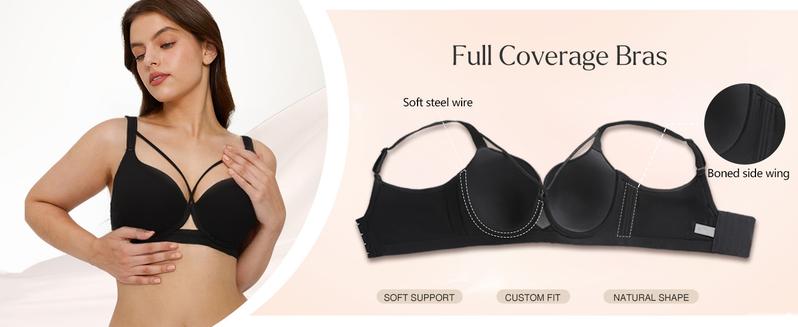 WMBras Women Seamless Push Up Padding Bras underwire Comfortable 3/4 cup Bra Buttery Soft Deep V Everyday Tshirt Bra