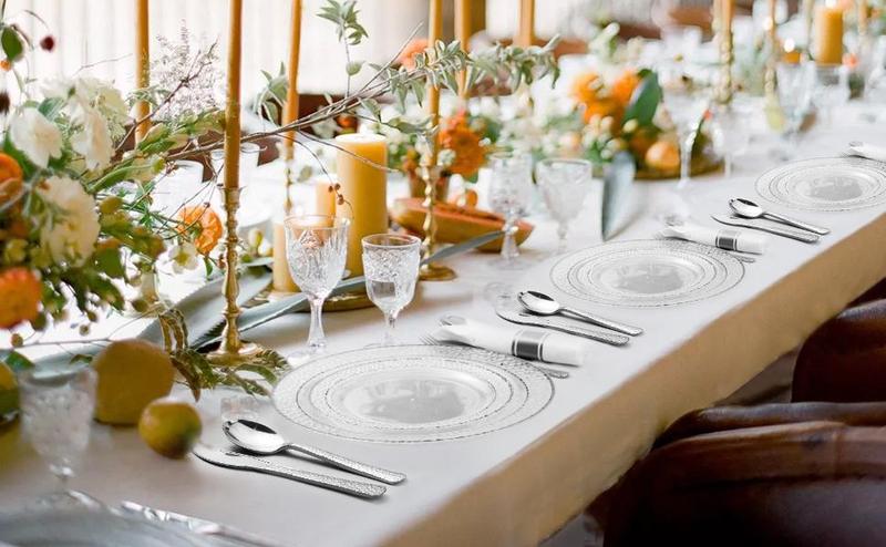 Premium 350PCS Silver Rim Party Tableware Set, Elegant Clear Plastic Plates Cups & Napkins, BPA-Free for Weddings, Parties & Anniversaries