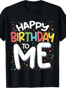 Happy Birthday Fun Birthday Party Men's and Women's Same Cotton Crew Neck T-Shirt - Comfortable and Breathable Casual T-Shirt - Birthday Gift/Daily Wear Preferred,